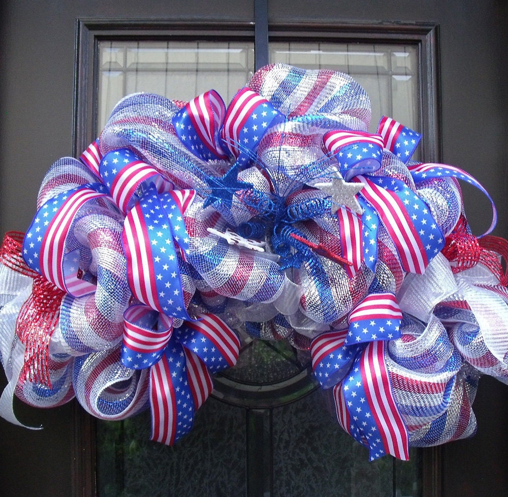 4th of July Swag, Patriotic Wreaths, 4th of July Swag, Deco Mesh Swag Wreath, Deco Mesh Wreath