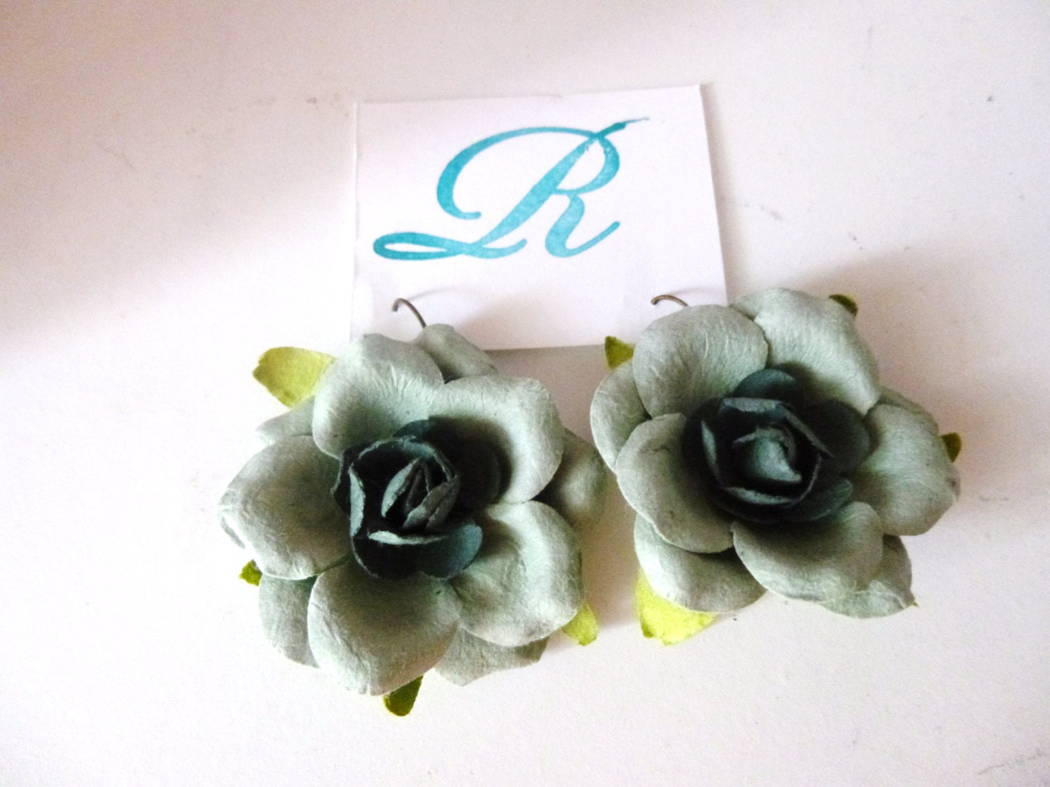 Turquoise Green Paper Flower Earrings