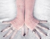 Lara Lace Fingerless Gloves - Sheer Pink Rose Peach - Wedding Gothic Vampire Lolita Fetish Burlesque Pastel Goth Bridal Bridesmaid Princess