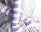 Thoughts of Allium - White & Lavender Lilac Light Purple Striped Cotton Arm Warmers  - Gothic Belly Dance Tribal Yoga Cycling Chic Violet