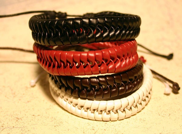 Mens Bracelet Surfer Leather Woven Surf Cuff Style Adjustable