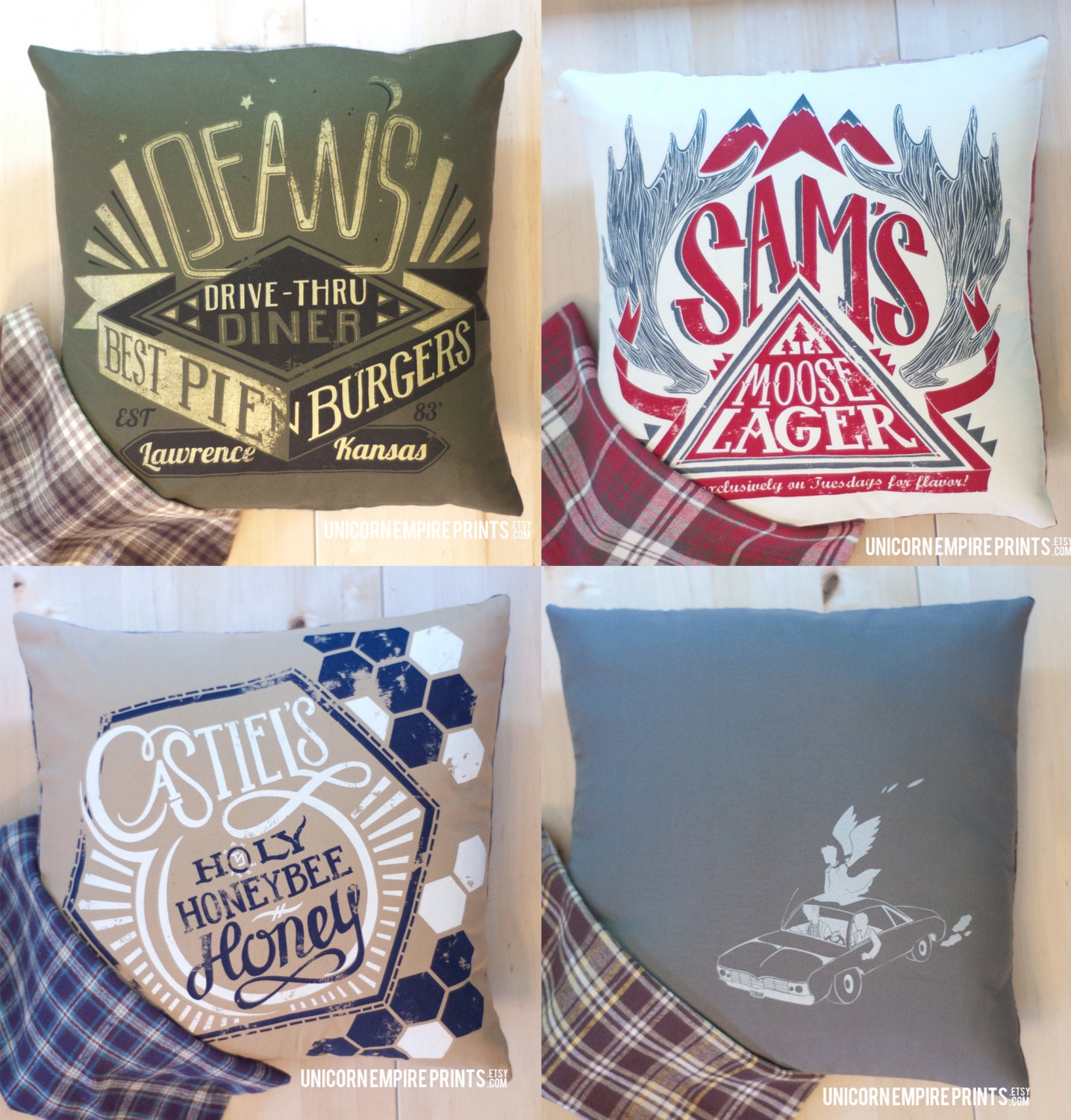 Supernatural - Team Free Will Set of Four Pillow Covers - Hand Printed and Sewn