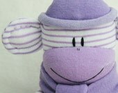 Sock Monkey Doll Purple and White Stripes, Stuffed Animal, Kids