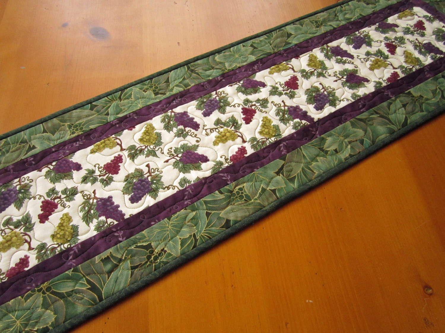 Handmade Table Runner Grapes Quilted Table Runner