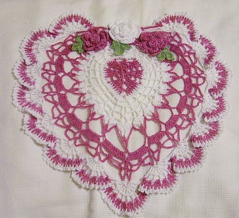 Valentines heart roses spring doily  size 10 original design handmade crochet thread home decor unique gift