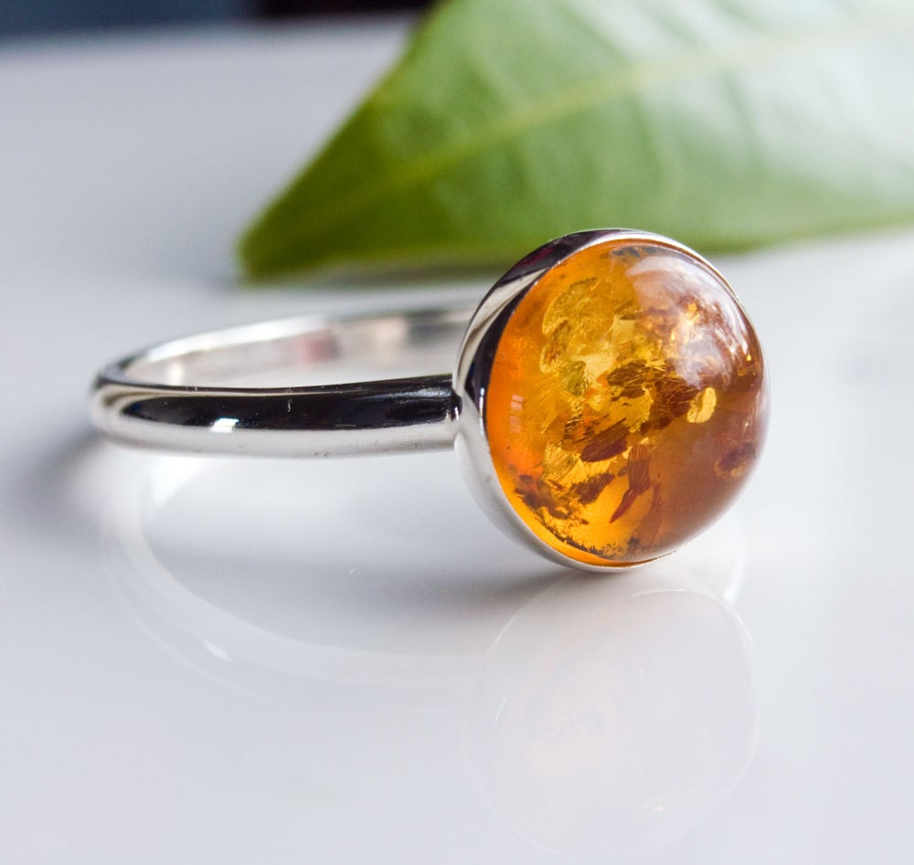Amber Ring - Stacking Ring - Sterling Silver