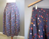 Polka Dot Skirt Vintage Grey Midi Womens XS