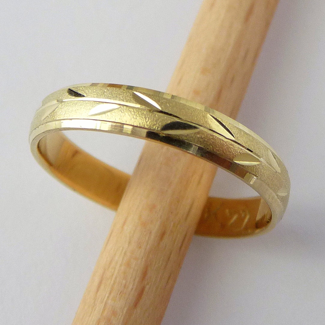 Wedding ring gold wedding band women's wedding band men's wedding band 3.5mm wide with leaves