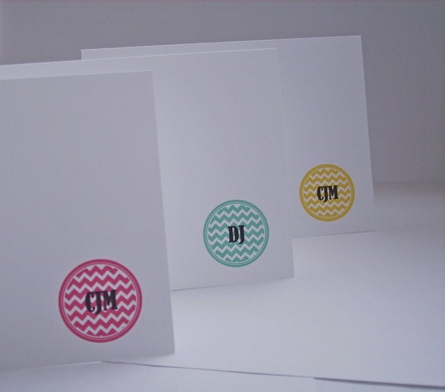 Personalized Note Card Set - Personalized Stationery, Chevron Circle Monogram Initials, Personalized Thank You Notes, Chevron Monogram Cards