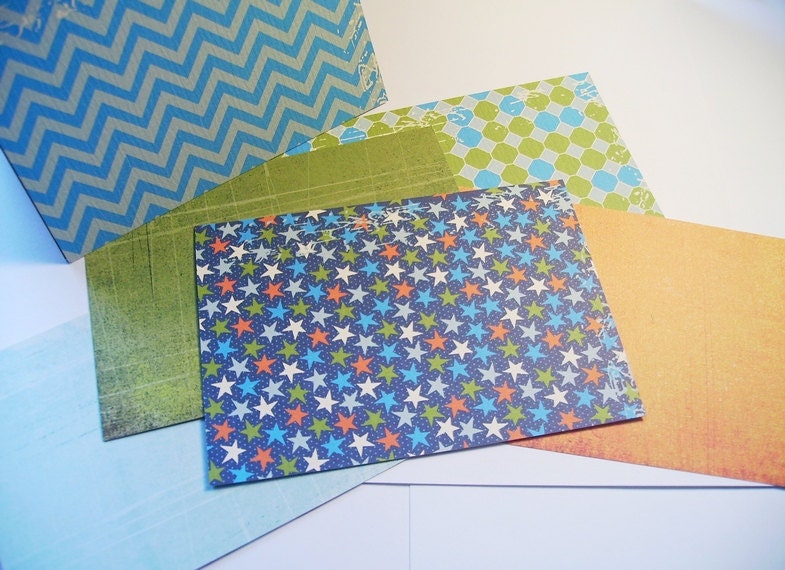 Summer Note Cards - Summer Stationery Set Thank You Notes, Chevron Stripes Stars Honeycomb Card Set, Kiwi Green Orange Aqua Navy Note Cards