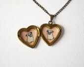 Pugs Heart Locket - Heart Locket Necklace with Pug Dogs - Pet Lovers Jewelry