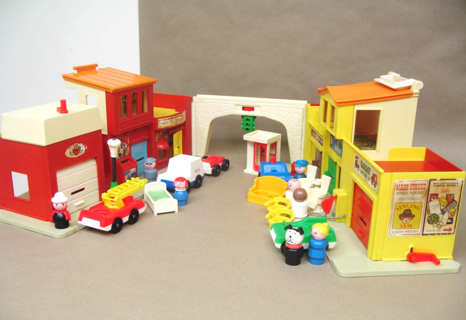 Vintage Fisher Price Village Play Set with Mail Pieces