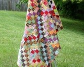 Scrappy Trip Around the World Throw Size Quilt - ready to ship