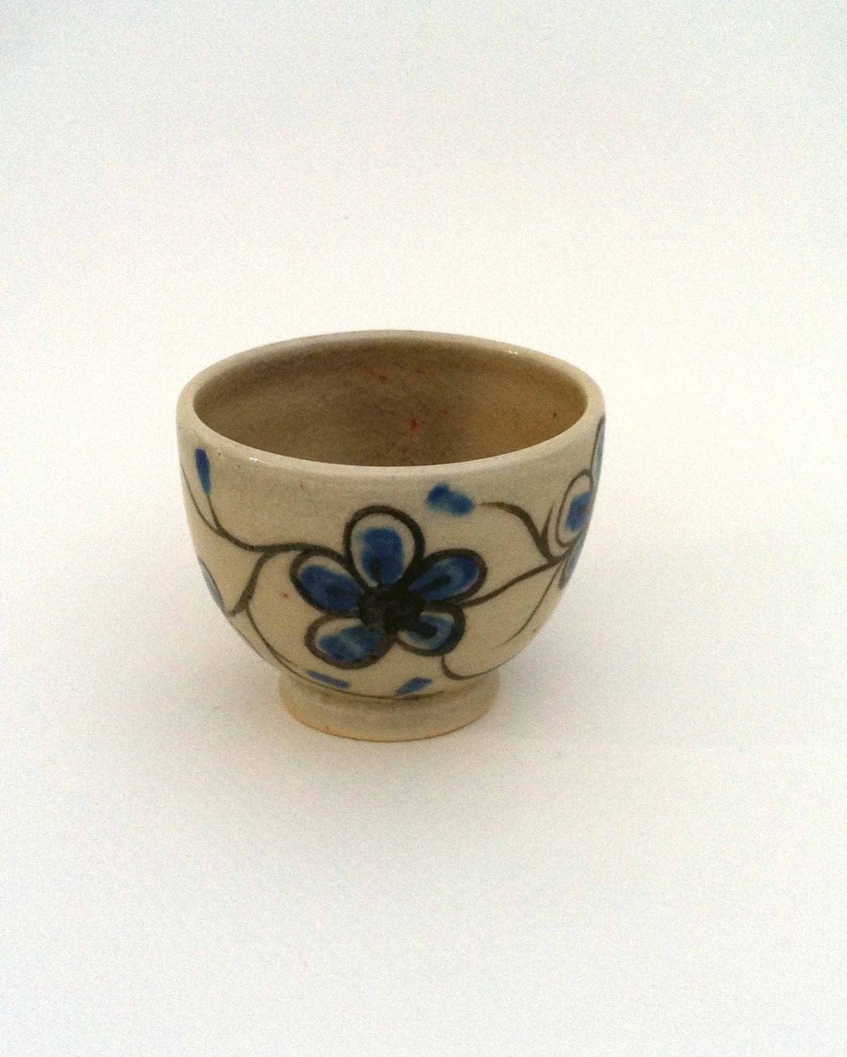 Small Blue Plumflower Cup with Shino Glaze for Sake, Espresso, or Whiskey