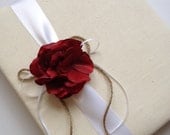Large Rustic Red Hydrangea Wedding Photo Album - White Ribbon - Handmade and Gift Wrapped - Free Shipping