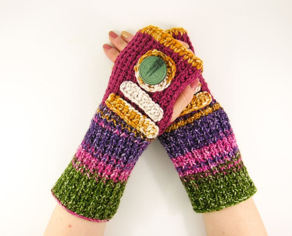 Knit fingerless gloves knitted arm warmers multicolor fingerless mittens long purple fuchsia mustard fashion vegan