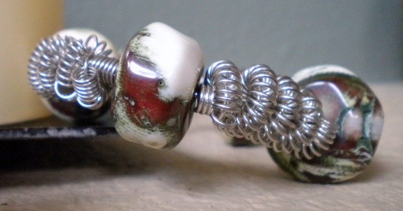 Chunky Dyed Coral Bracelet with Silver Hand Coiled Beads