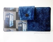 Handmade women bifold wallet Dr Who TARDIS blue tweed - ID clear pocket Ready to ship