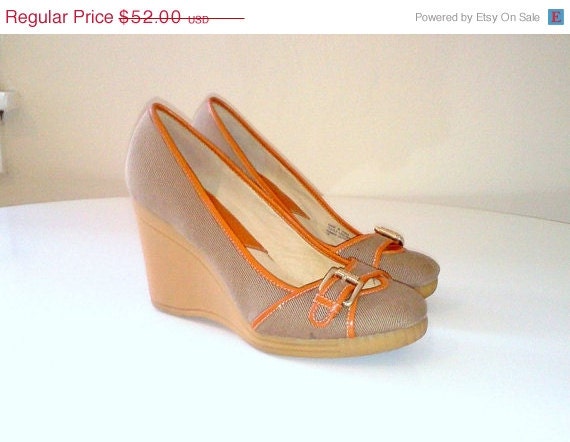 Sale... vintage MICHAEL KORS canvas and leather wedges