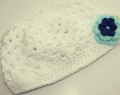 White Crochet Hat 8- Adult Size Spring Summer Fall Cotton
