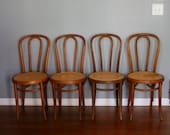 4 Mundus Bentwood Chairs. Cane Chairs. Caning. Early 1900's. Poland. European. Farmhouse. Bohemian Home Decor. Bistro Cafe Side Chairs.
