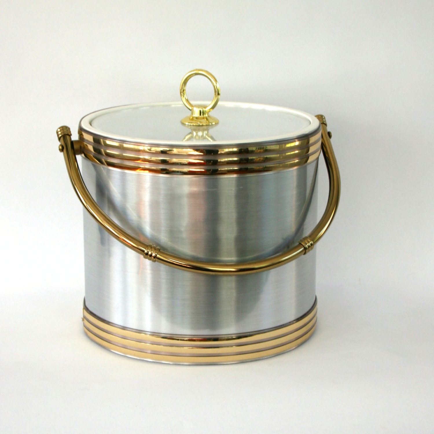 Gold and Silver Ice Bucket. Hollywood Regency. Art Deco Decor. Mid Century. Lidded. Champagne Wine Cooler. Buffet Bar Table.