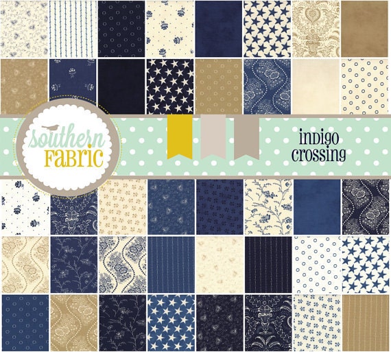Indigo Crossing for Moda - Mini  Charm 2 1/2  inch 42 Quilt Fabric Squares