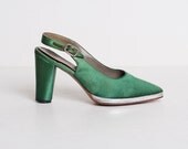 Size 6 1/2 Vintage 60s Green Satin Roger Vivier Pumps 36.5