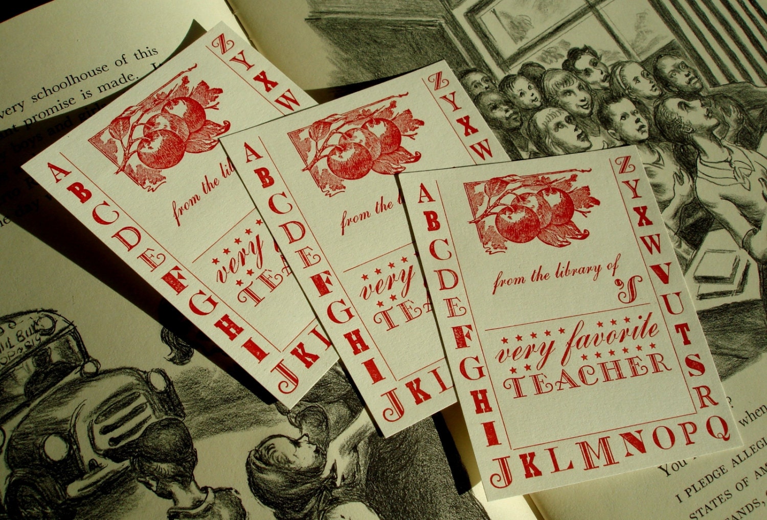 Apple & Alphabet TEACHER APPRECIATION 25 Letterpress Bookplates