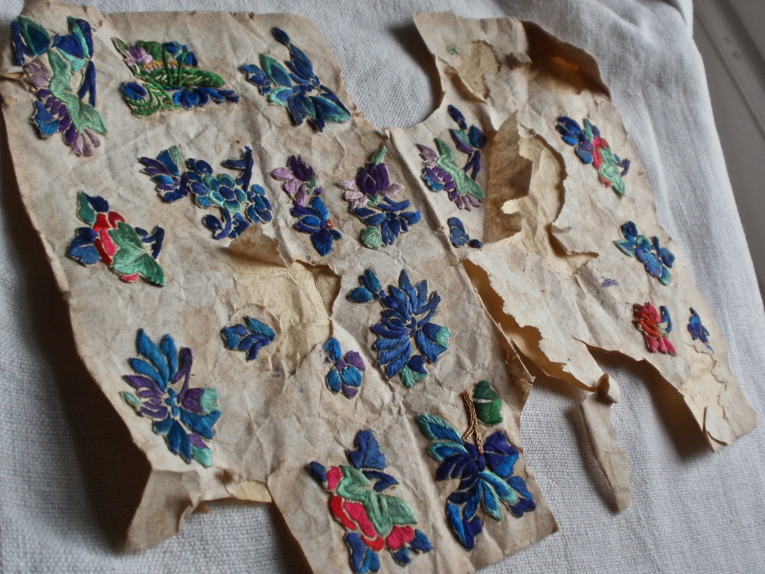 Antique Silk Appliques Collection of 15 handmade French Embroidered Applique