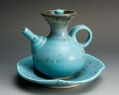 Handcrafted Turquoise olive oil ewer and dipping set - 953