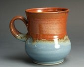 Handcrafted porcelain rust red and blue tea cup coffee mug - 1003