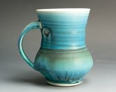 Handmade porcelain coffee mug or tea cup turquoise and blue 1018
