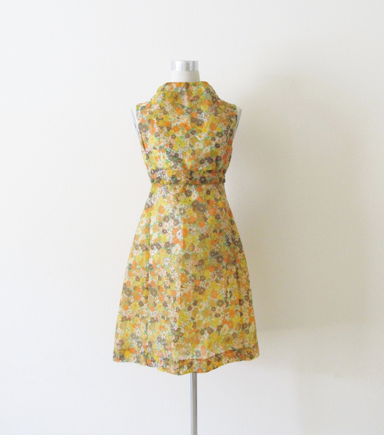 Vintage 1960's Orange Floral Print Mod Dress