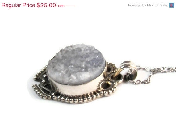 Sale 10% Off Beautiful Lilac Druzy Sterling Silver Necklace Pendant Shabby Chic Fantasy