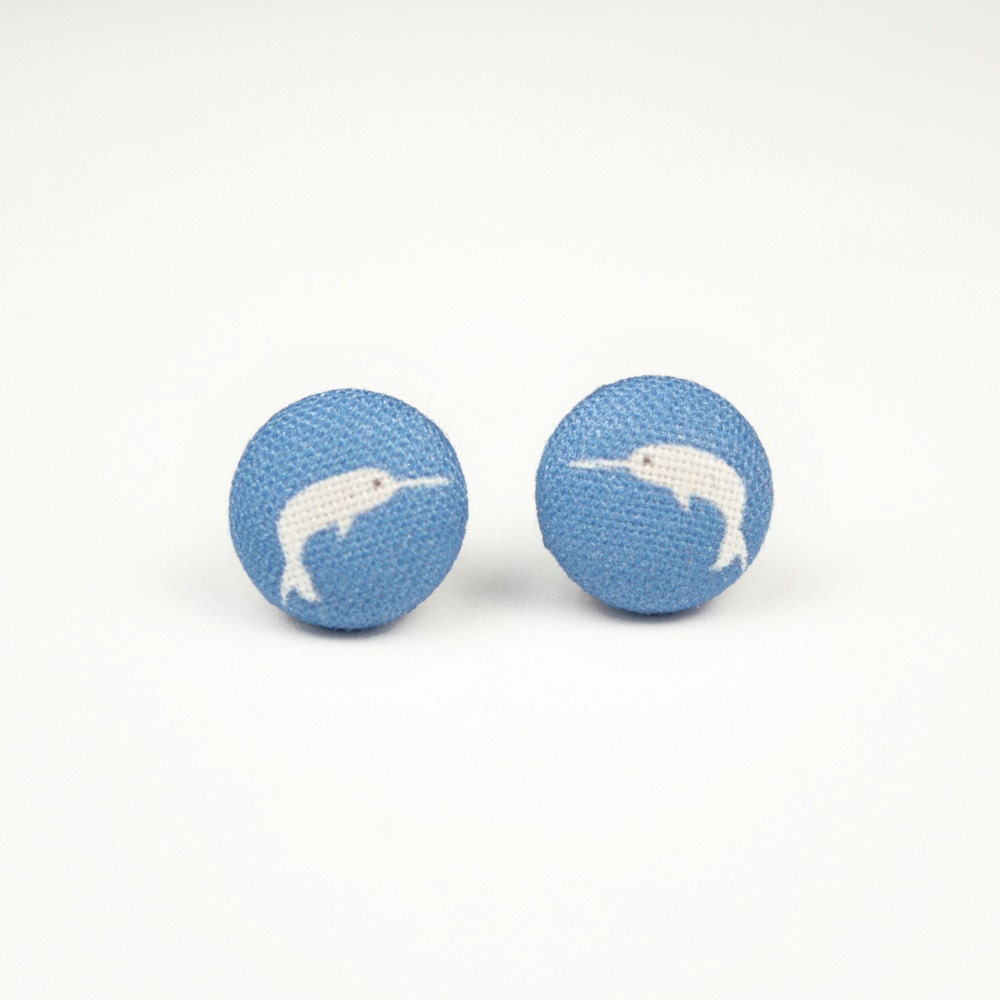 Narwhal Fabric Covered Button Earrings