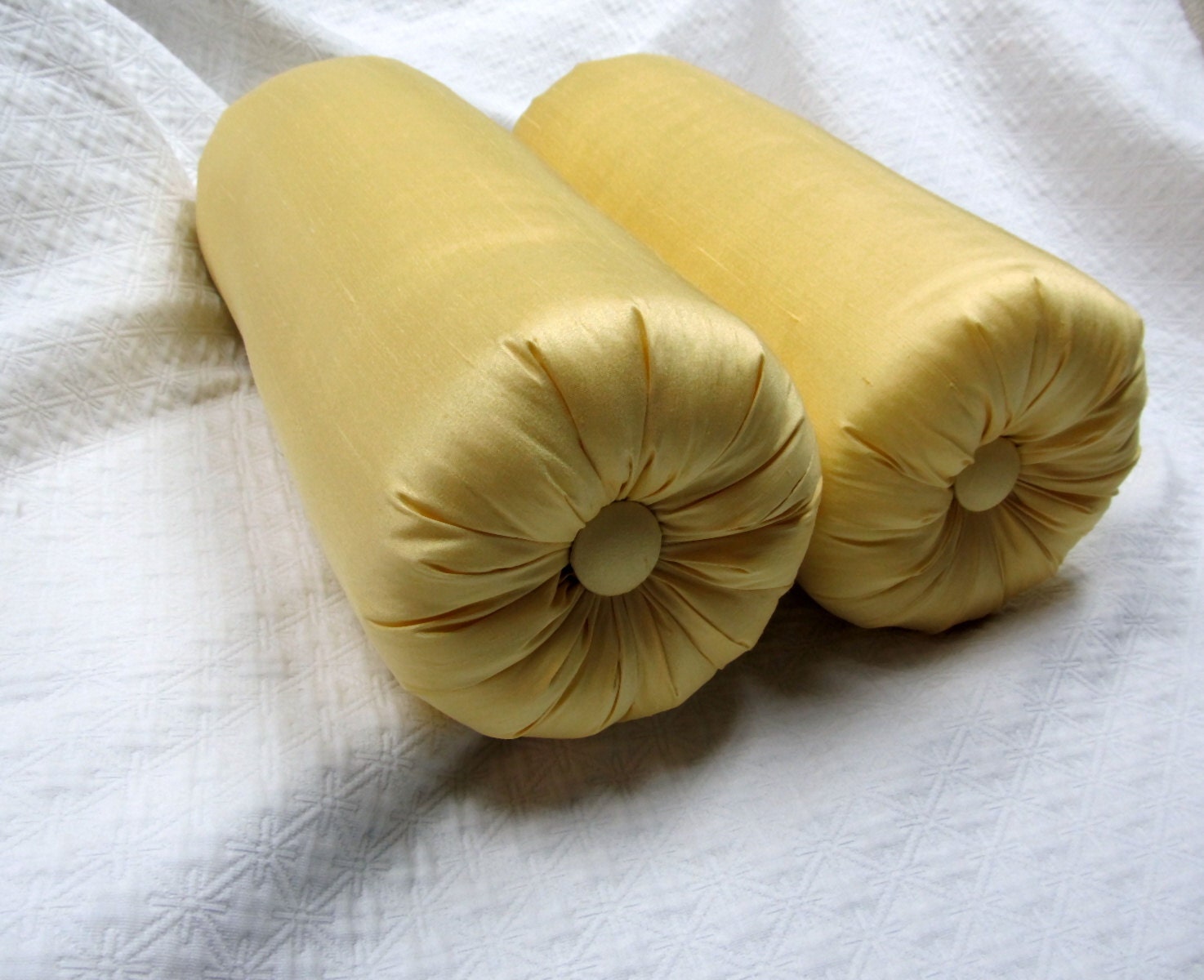 Items similar to SILK in Yellow Pair of bolster Pillows 6x14 on Etsy