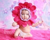 Slip -on Pastel Gerber Daisy Baby Bonnet ...Newborn, 3 mos, 6 mos, 9 mos 12 mos Professional Photography Prop Flower Hat