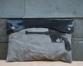 Studio SALE Clutch Bag/ Women's Bags and Purse's/ Black Leather Canvas Clutch Bag/ Edgy Bags/ Fashion Accessories / Leather Clutch