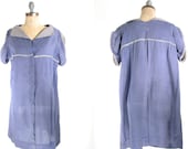 1900s Blue Striped Bathing Suit Top . Antique Old Swimwear . Large