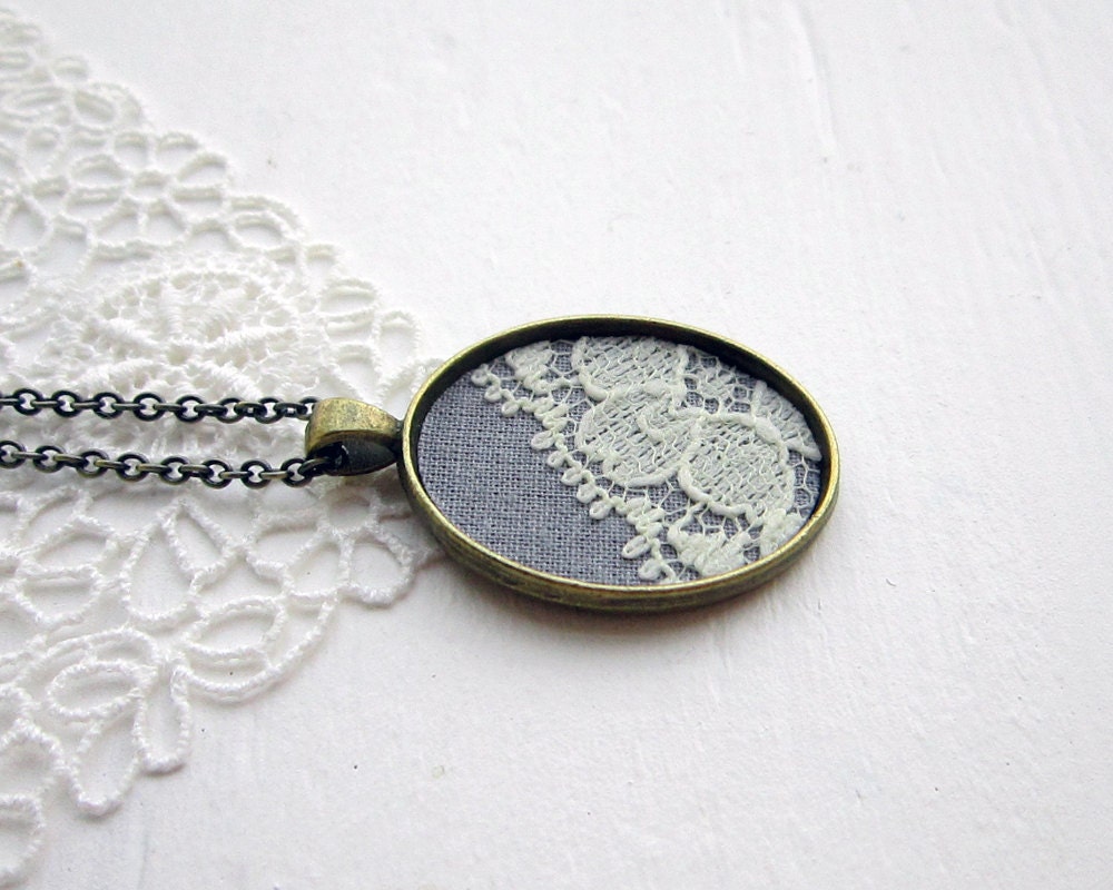 Gray Bridesmaid Jewelry, Gray Necklace, Gray Wedding Necklace, Vintage Lace, Wedding Lace Necklace Gray Jewelry