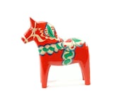 Vintage Red Dala Horse, Wooden Horse, Folk Art, Sweden, Scandinavian