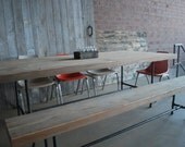 Reclaimed wood table made to size request. Benches separate.  84" l x 34" w x 30"  tall