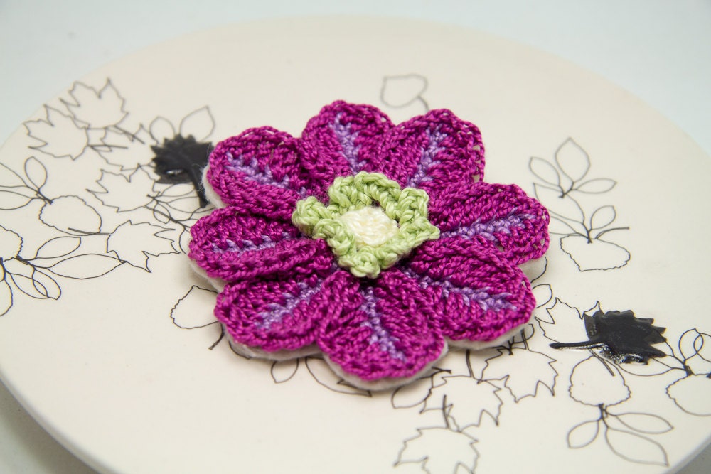 Light Purple Crochet Brooch with Felt Backing