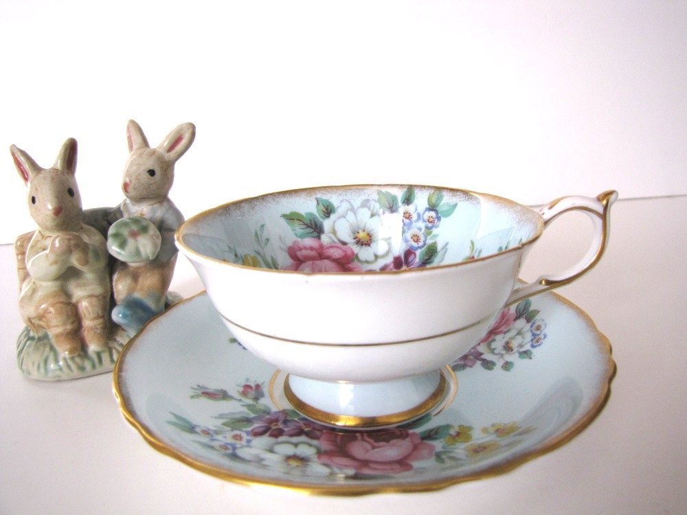 Vintage Tea Cup Saucer Set ParagonTurquoise A1616/1 from AllieEtCie