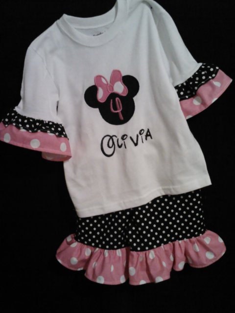 Minnie Mouse Ruffled shorts Outfit Custom Personalized Birthday Disney Girls 12 months to size 6x Disney