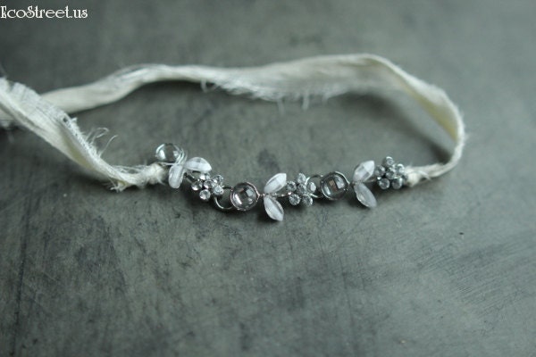 Baby Headband, Newborn Headband  with Rhinestone Center, Cream Headband,  Great for Photo Prop