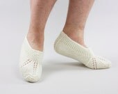 Natural white wool strong hand knitted socks slippers