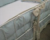 Tailored Crib Bedding - Pastel Blue Washed Linen, Natural Cotton, and White Washed Linen