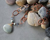 Raindrops on Roses - Agate Pendant with Amazonite, Crystal and Rosy Copper Necklace